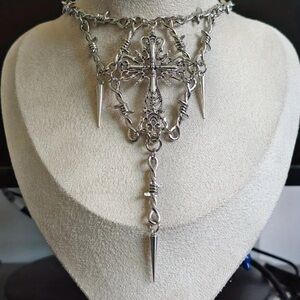 ⭐️ Silvertone Gothic Cross Necklace New